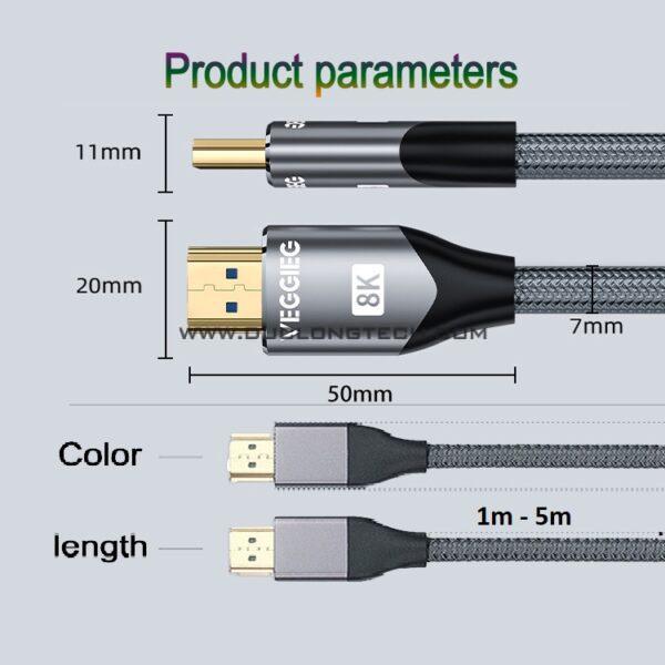 Cáp HDMI 2.1 8K bọc nhôm, bện dù Veggieg 4 HDMI 2.0 4K V H401 5