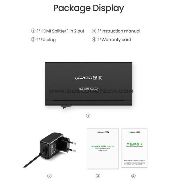 Bộ chia HDMI 1 ra 2 Ugreen 40201 hỗ trợ 4K*2K 3D HDCP 3 40201 3