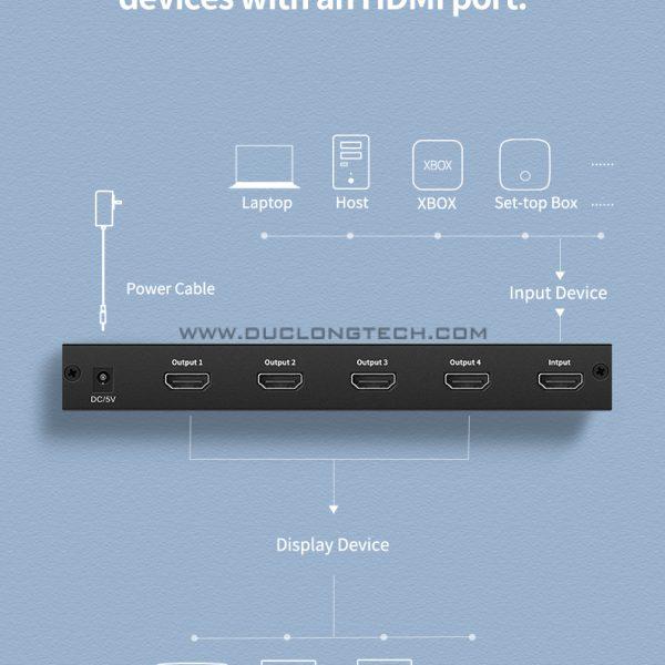 Bộ chia tín hiệu HDMI 1 ra 4 Ugreen 40202 Hỗ trợ 4K30Hz 3D HDCP 2 40202 10